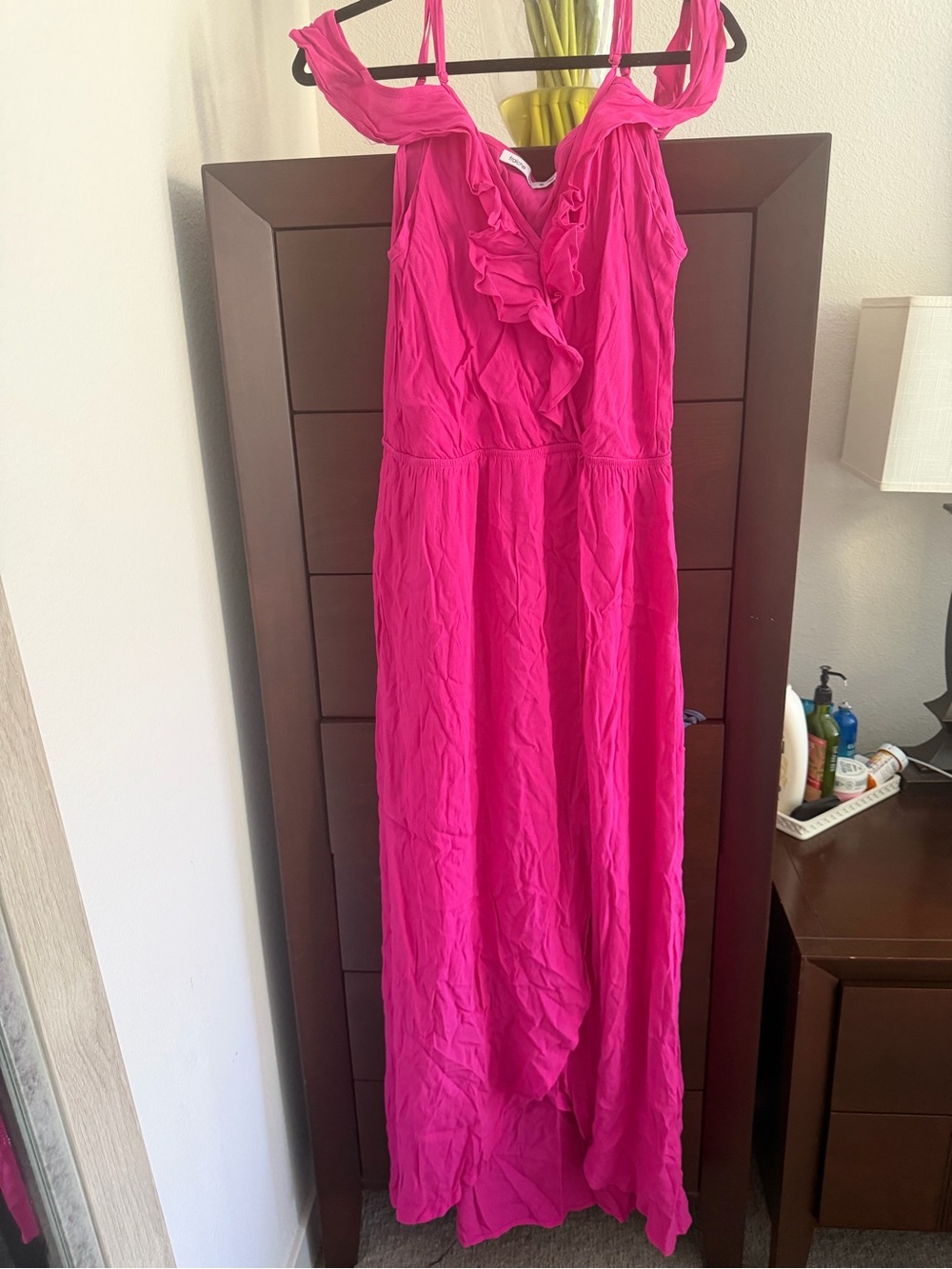 Othr Hot Pink Ruffle Strap Maxi Dress